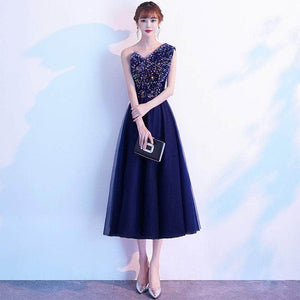 Cap Point Navy blue / 2XL / C Salome Shoulder Long Style Banquet Evening Dress