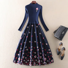 Load image into Gallery viewer, Cap Point Navy Blue 3 / S Okeleye Fashion Embroidery Mesh Patchwork Knitted Sweater Dress

