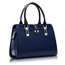 Load image into Gallery viewer, Cap Point Navy Blue / 33cm X 24cm X 14cm Patent Luxury Brand PU Leather Crossbody Handbag
