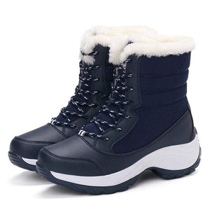 Cap Point Navy Blue / 4.5 Women Waterproof Snow Boots  With Thick Fur
