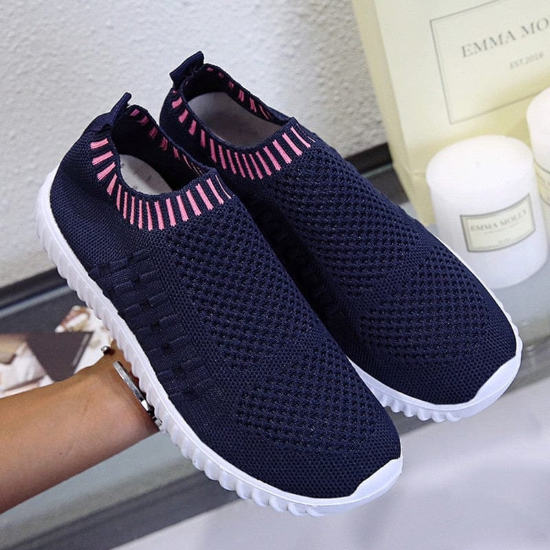 Cap Point Navy Blue / 5 Summer Slip on Soft Bottom Running Breathable Mesh Flat Sneakers