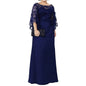 Cap Point Navy Blue / 8 Rebecca New Lace Chiffon Half Sleeves Floor Length Mother Of The Bride Dress