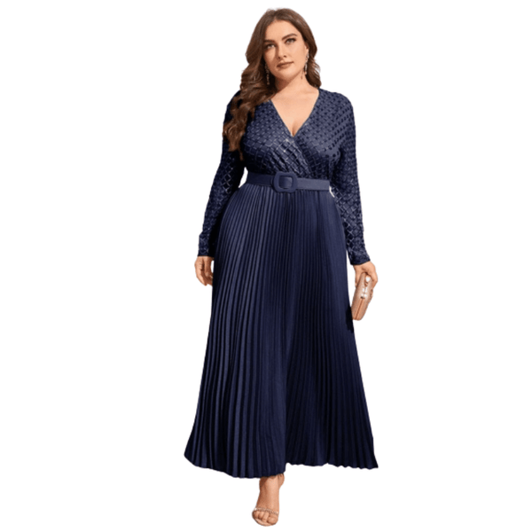 Cap Point Navy Blue / L Becky Luxury Chic Elegant Large Long Oversized Evening Party Prom Maxi Dress