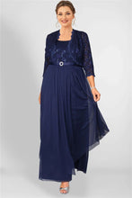 Load image into Gallery viewer, Cap Point Navy Blue / L Francine Pleated Lace Cardigans and Chiffon Layer Dress with Belt
