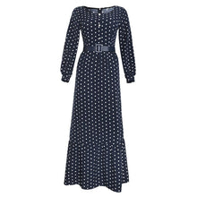 Load image into Gallery viewer, Cap Point Navy Blue / L Linton Bohemian Lace Dots Long Sleeve Ruffle Maxi Dress with Belt
