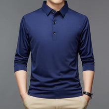 Load image into Gallery viewer, Cap Point Navy Blue / M Mens Business casual long-sleeved polo shirt with turn-ups
