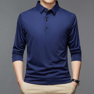 Cap Point Navy Blue / M Mens Business casual long-sleeved polo shirt with turn-ups