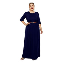 Load image into Gallery viewer, Cap Point Navy blue / M Theresa Round Neck Solid Elastic High Waist A Line Loose Swing Maxi Dress
