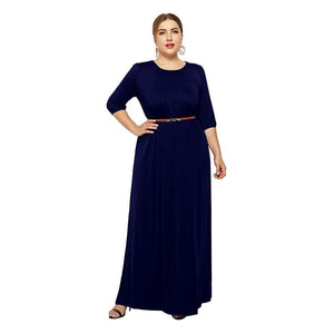 Cap Point Navy blue / M Theresa Round Neck Solid Elastic High Waist A Line Loose Swing Maxi Dress