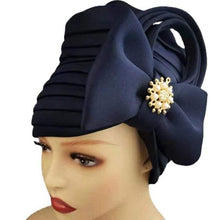 Load image into Gallery viewer, Cap Point Navy Blue / One Size Fashionable Draped Hat for Women with Bow Beanie
