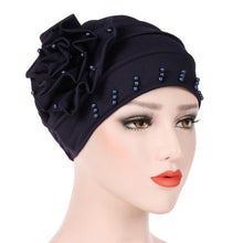 Load image into Gallery viewer, Cap Point Navy blue / One size fits all New Fashion Ruffle Beaded Solid Scarf Cap
