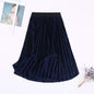 Cap Point Navy Blue / One Size Vintage Velvet High Waisted Elegant Pleated Skirt