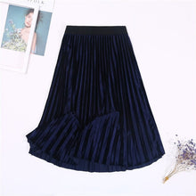 Load image into Gallery viewer, Cap Point Navy Blue / One Size Vintage Velvet High Waisted Elegant Pleated Skirt
