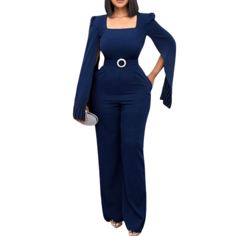 Cap Point Navy Blue / S Bibiche Cloak Sleeve Square Neck Sheath One-Piece Jumpsuit