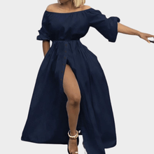 Load image into Gallery viewer, Cap Point Navy Blue / S Carla Sexy Off Shoulder High Split Maxi Dress
