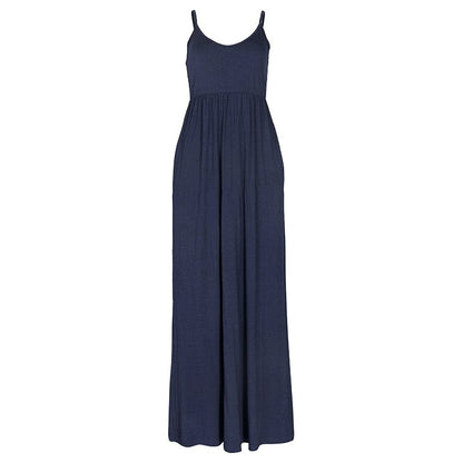Cap Point Navy Blue / S Melania Loose Boho Spaghetti Strap Sleeveless Maxi Dress