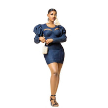 Load image into Gallery viewer, Cap Point Navy blue / S Sexy Round Neck Solid Puff Sleeve Mini Dress
