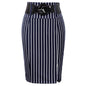 Cap Point Navy Blue / S / United States Pinstripe High Waist Belt Hips-wrapped knee vintage Skirt