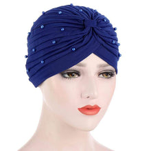 Load image into Gallery viewer, Cap Point Navy Blue Solid folds pearl inner hijab cap
