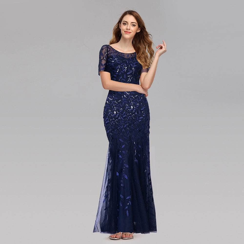Cap Point Navy Blue / US04 Salome Round Neck Evening Dress