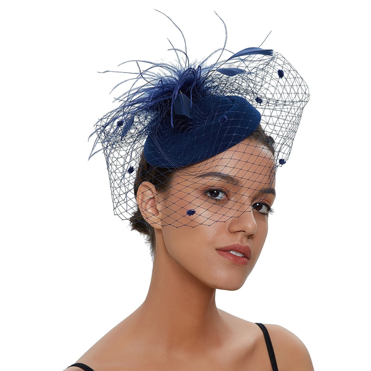 Cap Point Navy Mirva Chic Cocktail Wedding Party Church Headpiec Hat Fascinators