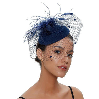 Cap Point Navy Mirva Chic Cocktail Wedding Party Church Headpiec Hat Fascinators