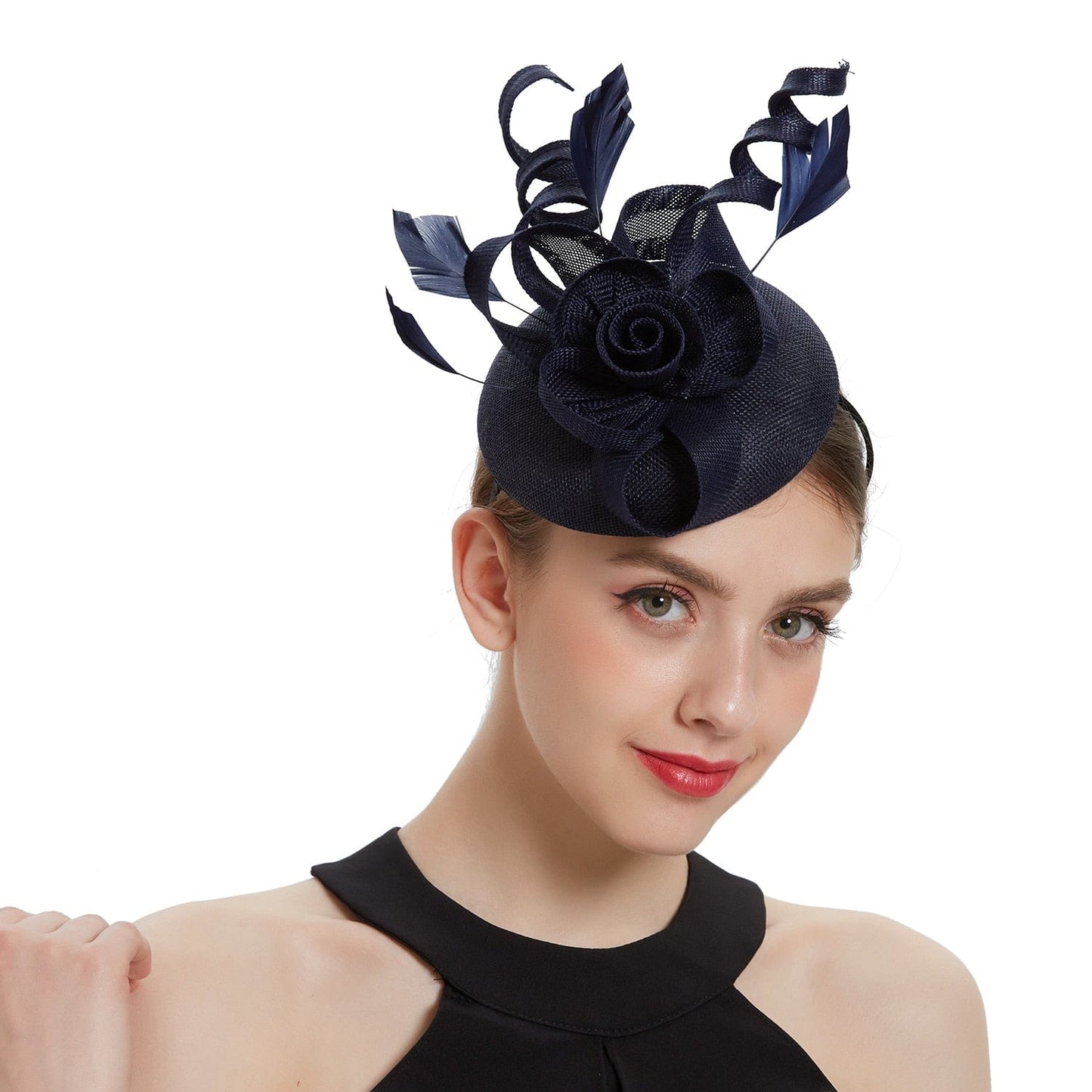 Cap Point Navy Mirva Hat Cocktail Tea Party Kentucky Derby Feather Fascinators