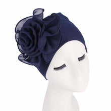 Load image into Gallery viewer, Cap Point Navy / One size fits all New Large Flower Stretch Head Scarf Hat
