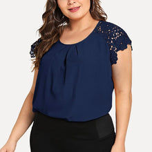 Load image into Gallery viewer, Cap Point Navy / XXXL Maguy Plus Size O-neck Floral Lace Shoulder Blouse
