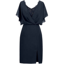 Load image into Gallery viewer, Cap Point Navyblue / 6 Allegra V-Neck Short Sleeves Knee Length Mother of The Groom Dress
