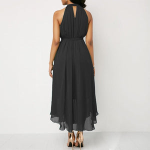 Cap Point Nelly Halter Neck Strapless Chiffon Pleated Lace Up Loose Off Shoulder Midi Dress