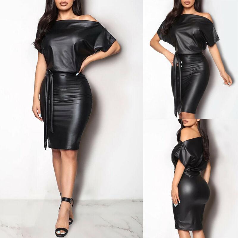 Cap Point New Elegant  PU Leather Formal Dress