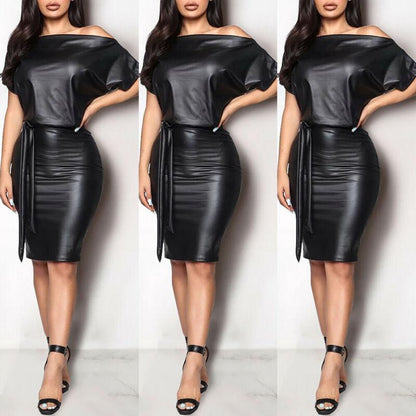 Cap Point New Elegant  PU Leather Formal Dress