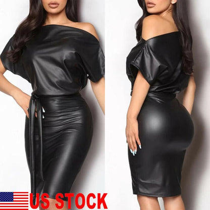 Cap Point New Elegant  PU Leather Formal Dress