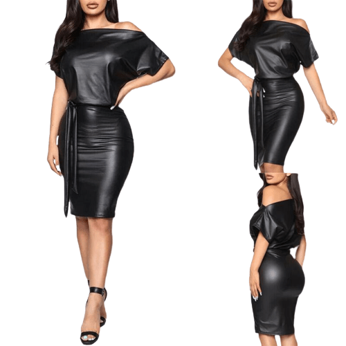Cap Point New Elegant  PU Leather Formal Dress