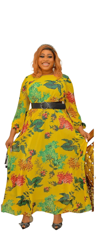Cap Point New High Waisted Printed Floor Length Round Neck Elegant Dress
