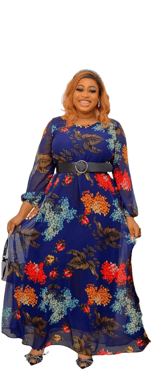 Cap Point New High Waisted Printed Floor Length Round Neck Elegant Dress