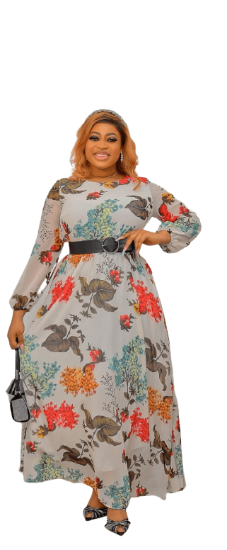 Cap Point New High Waisted Printed Floor Length Round Neck Elegant Dress