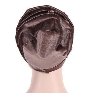 Cap Point New Solid Pearl Beaded Turban Head Scarf