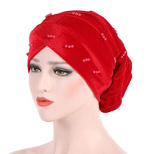 Load image into Gallery viewer, Cap Point New Solid Pearl Beaded Turban Head Scarf
