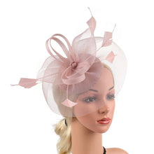Load image into Gallery viewer, Cap Point nude Mirva Feather Mesh Veil Headband Bridal Wedding Hat Fascinators
