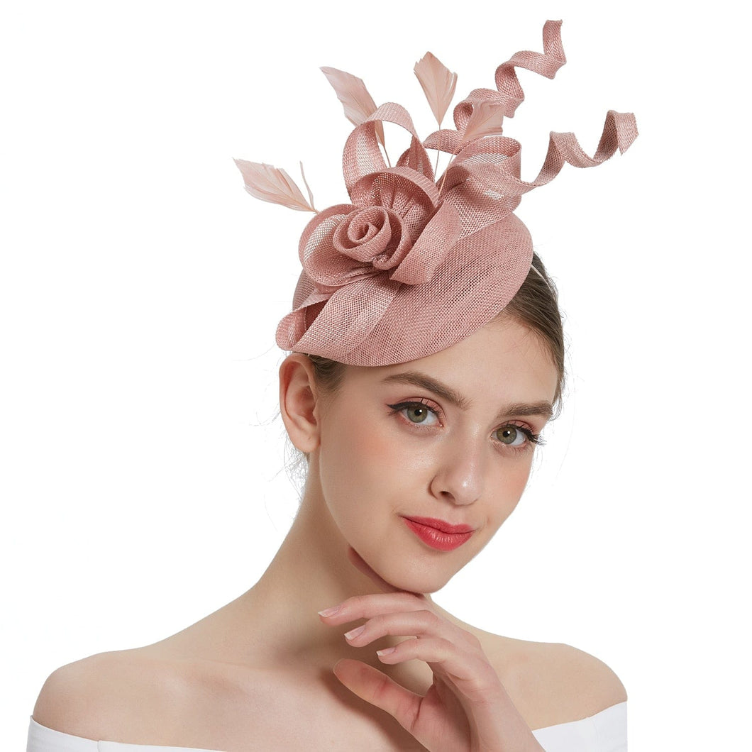 Cap Point nude Mirva Hat Cocktail Tea Party Kentucky Derby Feather Fascinators