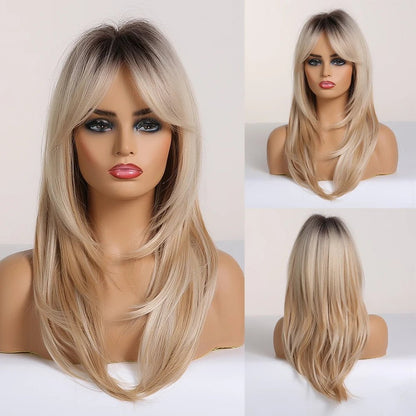 Cap Point O / One size fits all Amanda Long Straight Synthetic Wigs