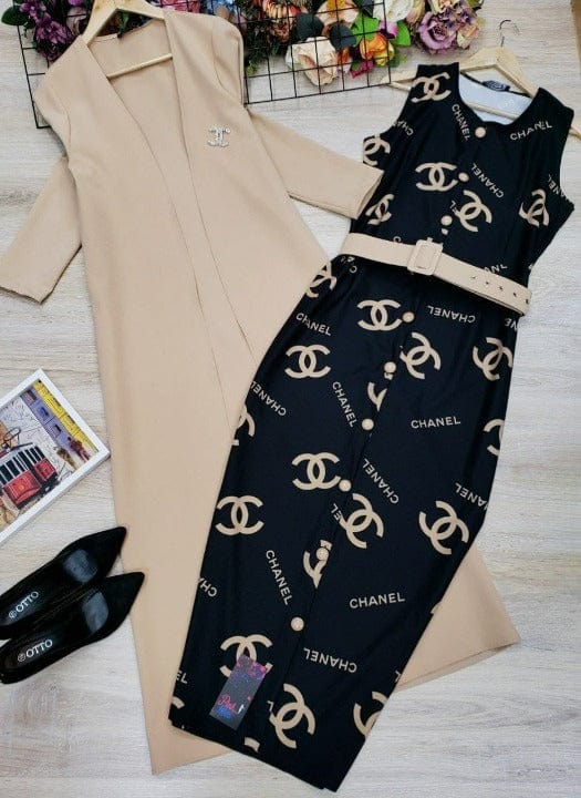 Cap Point Office Wear Two Piece Slim Printed Dress And  Full Sleeve Blazer