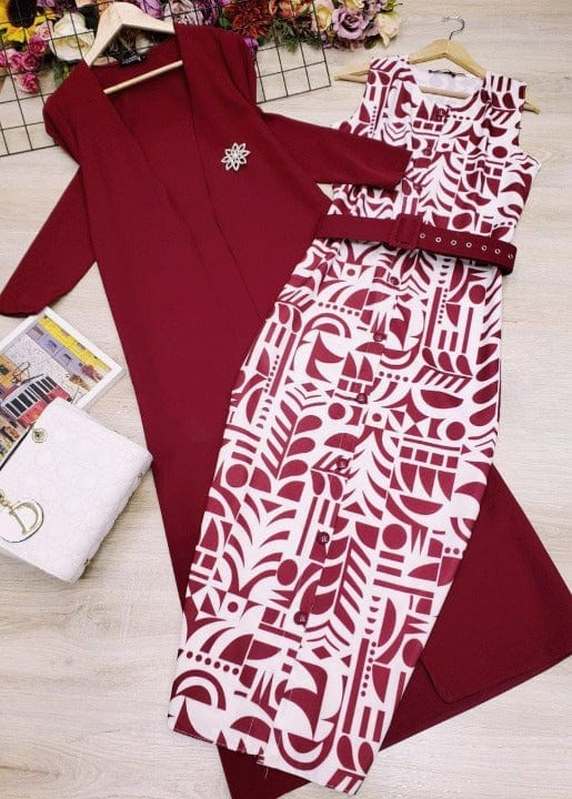 Cap Point Office Wear Two Piece Slim Printed Dress And  Full Sleeve Blazer