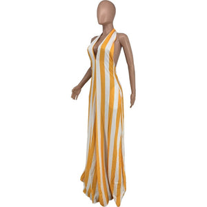 Cap Point Oleya Halter Stripe Outfit Bandage Long Skirt Maxi Dress