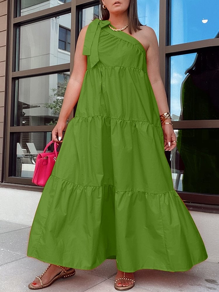 Cap Point Oleya One Shoulder Pleated Party Maxi Dress