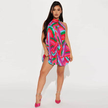 Load image into Gallery viewer, Cap Point Olivia Geometrical Halter Neck Pleated Big Swing Loose Beach Holiday Dress
