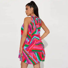 Load image into Gallery viewer, Cap Point Olivia Geometrical Halter Neck Pleated Big Swing Loose Beach Holiday Dress
