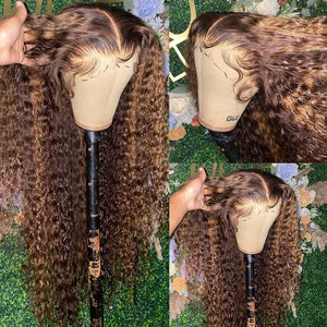Cap Point Ombre / 12 inches / 13x4 Frontal Wig Highlight Ombre Lace Curly Deep Wave Frontal Wigs